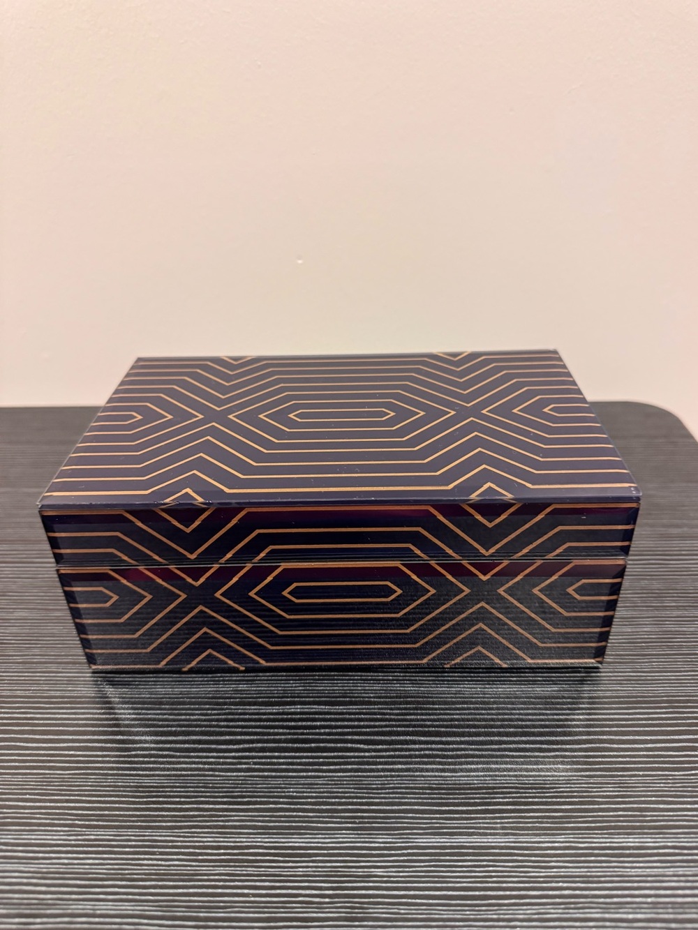 Source Unknown Navy and Gold Geometric Decorative Box